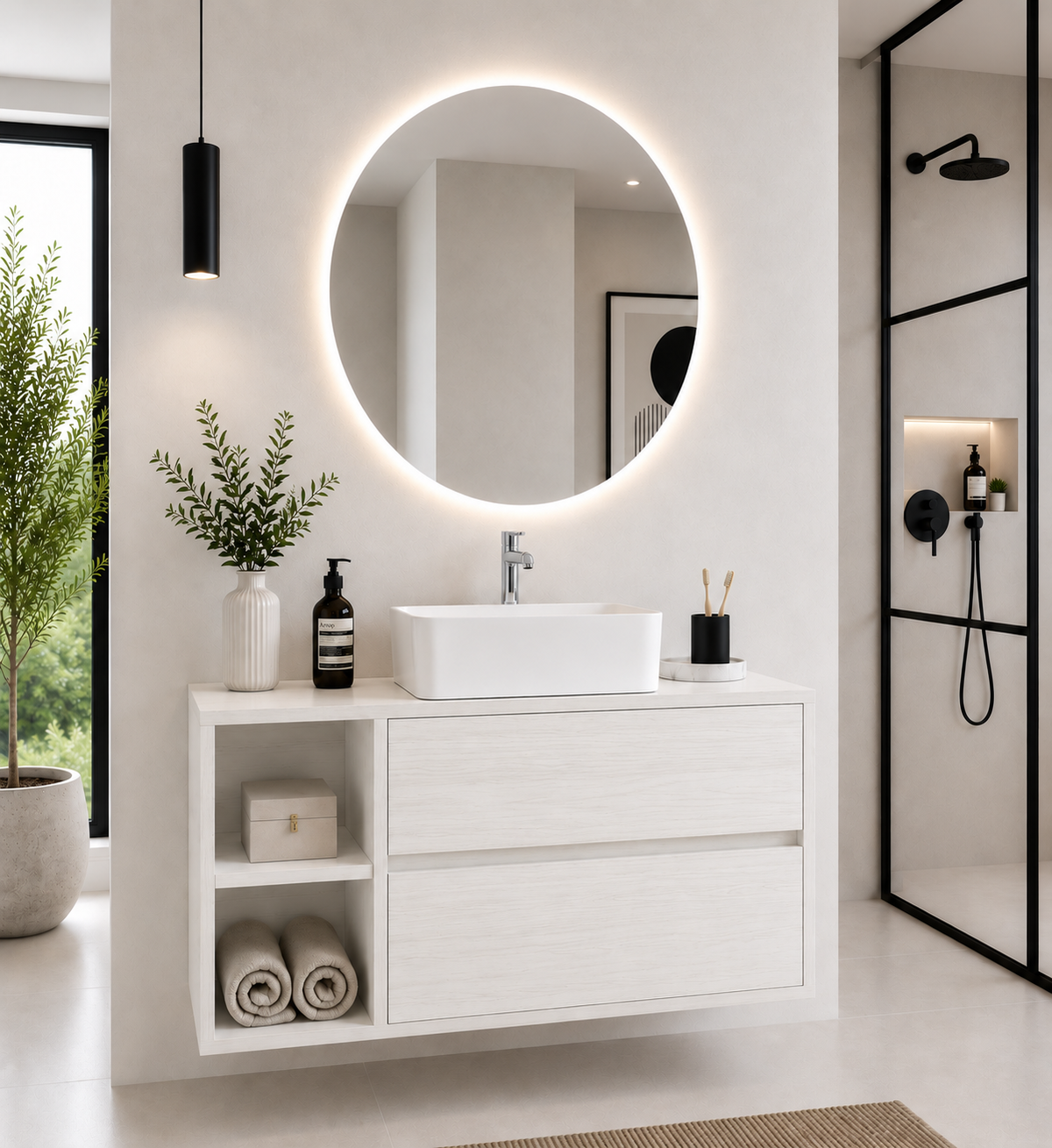 Kabinet kamar mandi Zeus dengan meja dan wastafel duduk