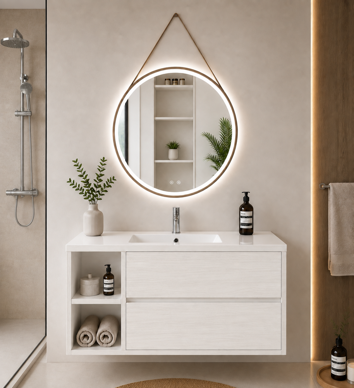 ZEUS bathroom vanity unit with basin, 2 drawers and shelf