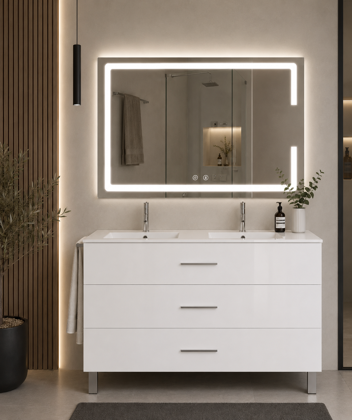 Kabinet kamar mandi berkaki Ribera, wastafel, dan 3 laci