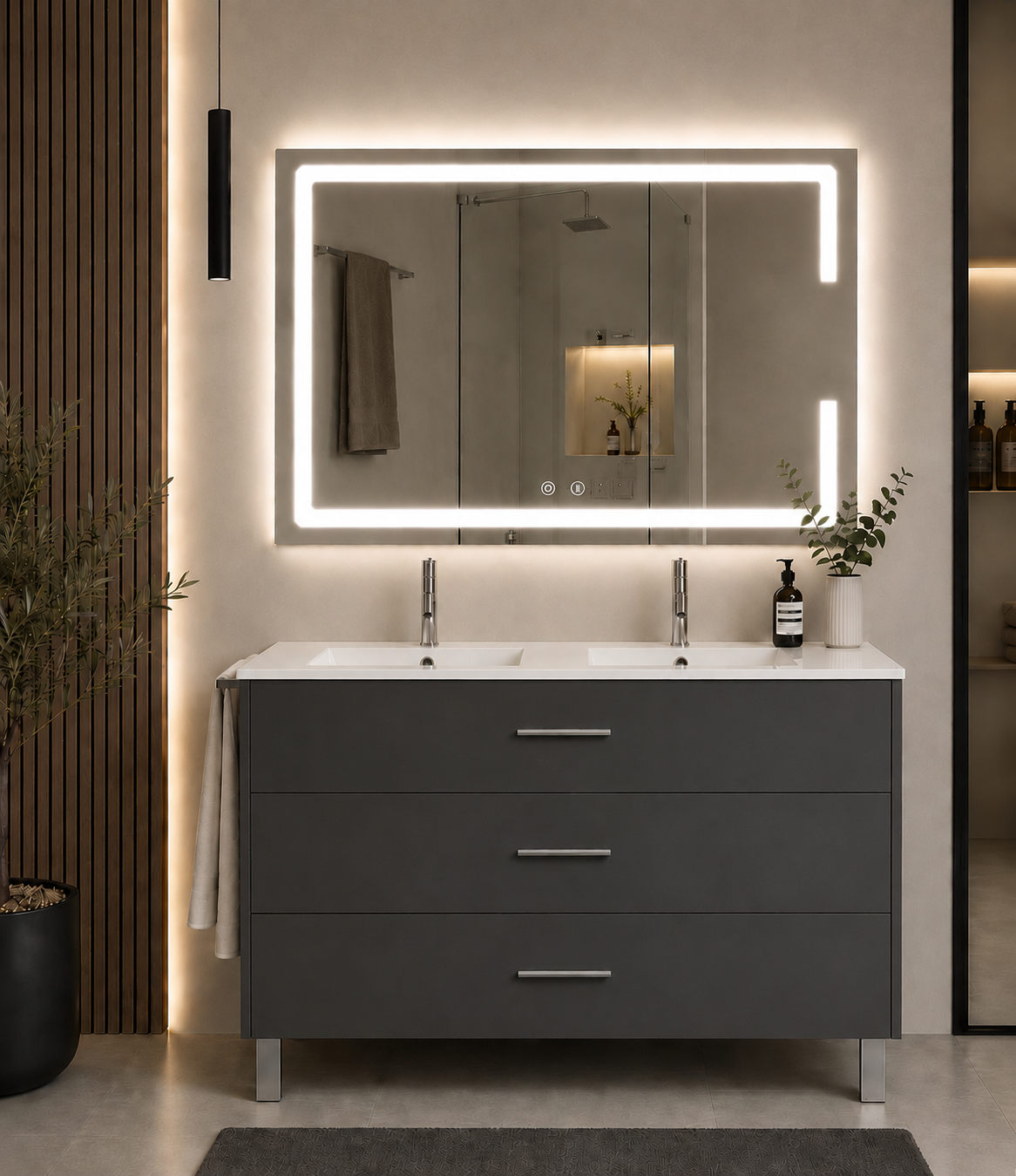 Kabinet kamar mandi berkaki Ribera, wastafel, dan 3 laci