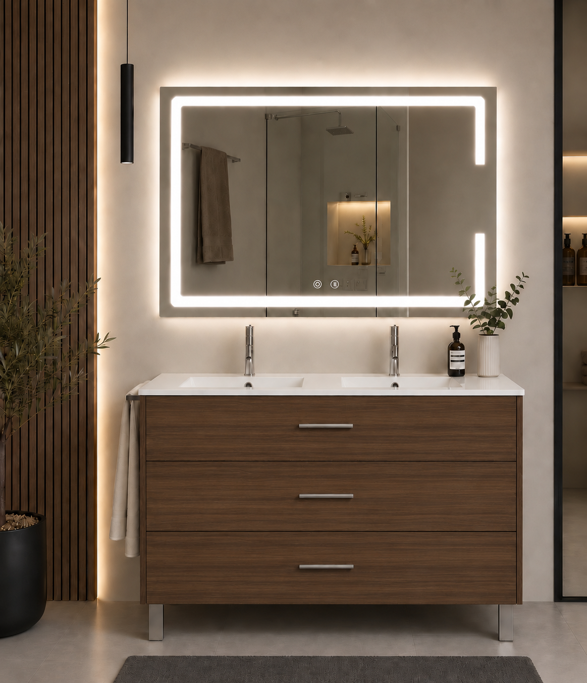 Kabinet kamar mandi berkaki Ribera, wastafel, dan 3 laci