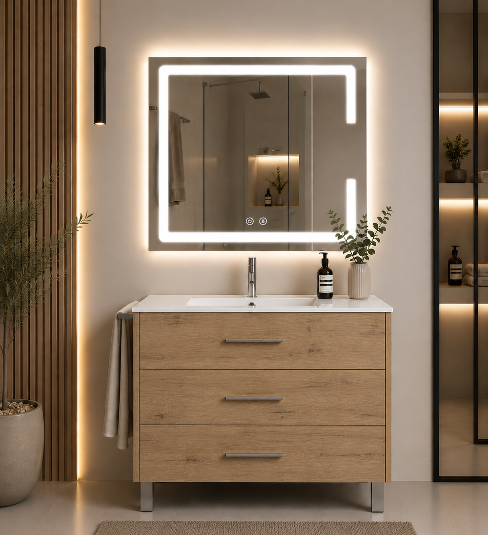 Kabinet kamar mandi berkaki Ribera, wastafel, dan 3 laci · Stepa