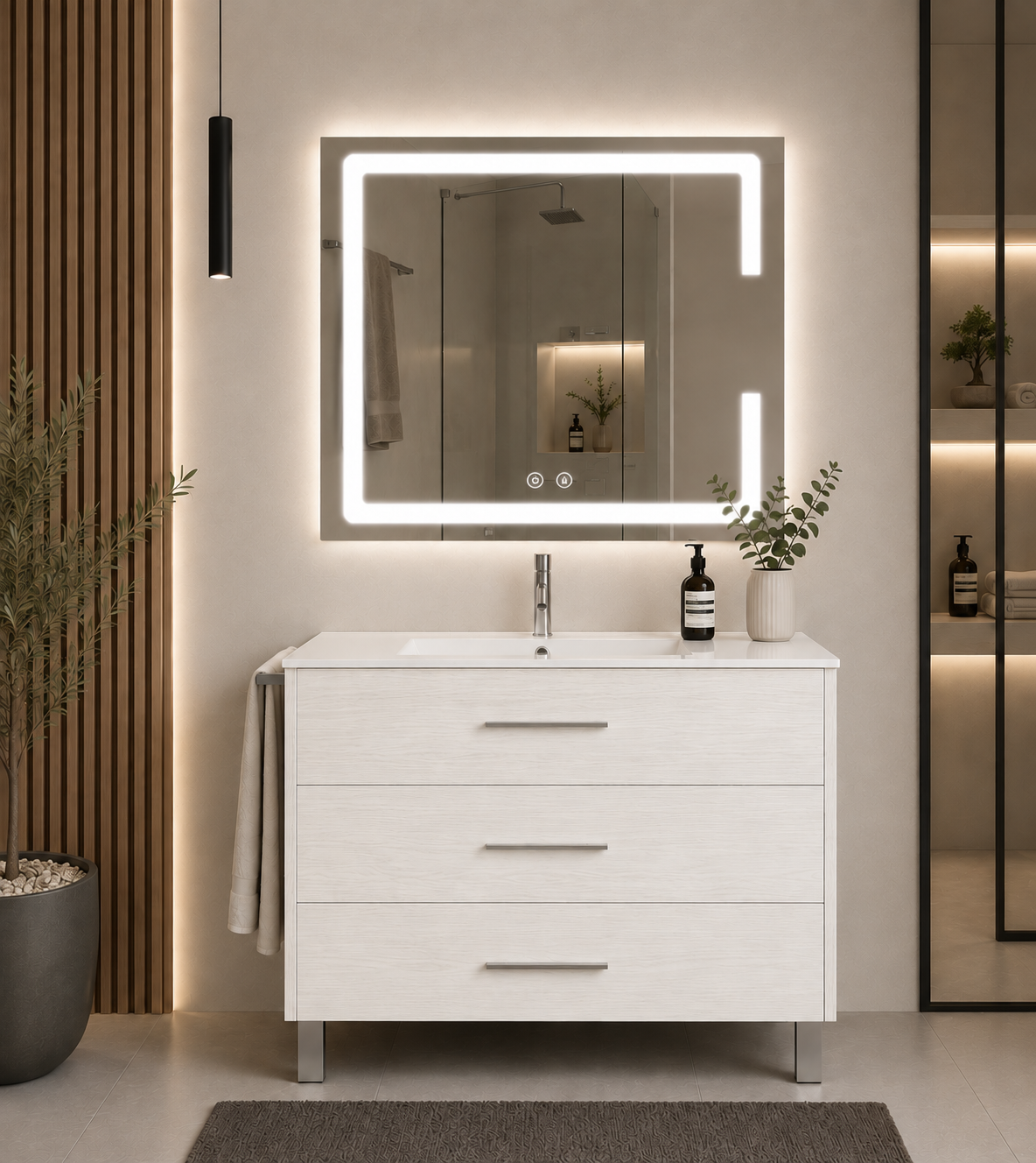 Kabinet kamar mandi berkaki Ribera, wastafel, dan 3 laci