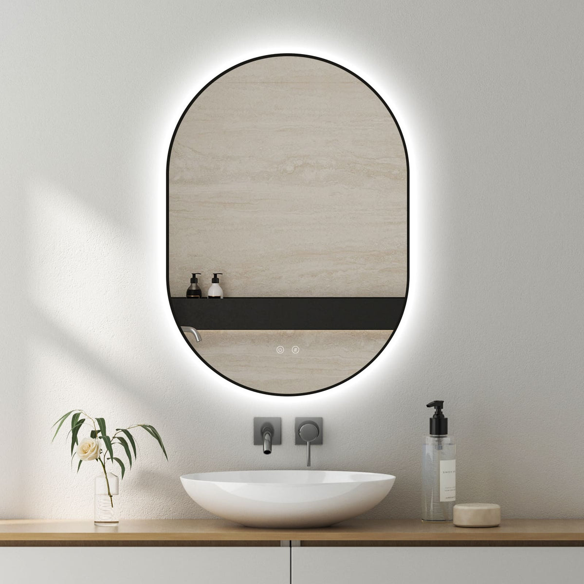 SELENE Gold & Black curved LED bathroom mirror with anti-fog