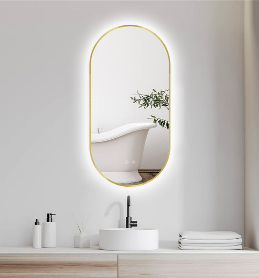 Espejo de baño LED SELENE Gold & Black curvo con antivaho