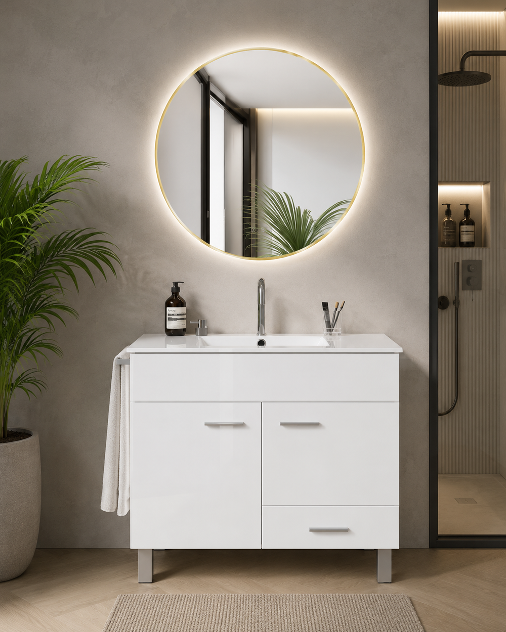 Kabinet kamar mandi SAMOS dengan wastafel · Putih kilap
