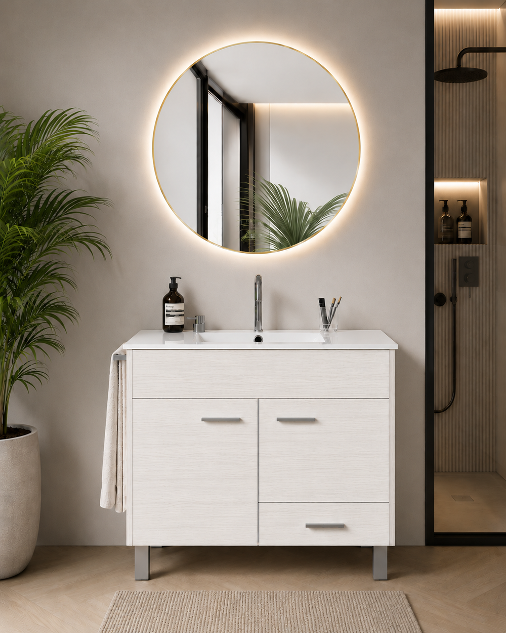 Kabinet kamar mandi SAMOS dengan wastafel · Putih Nordik