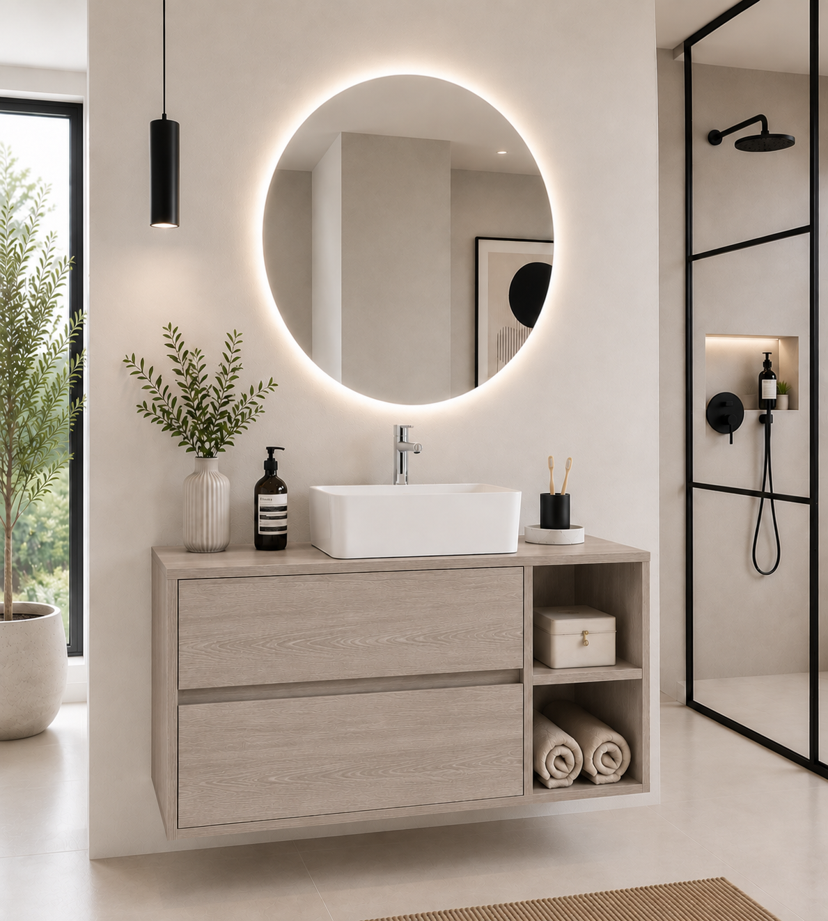 Kabinet kamar mandi Zeus dengan meja dan wastafel duduk