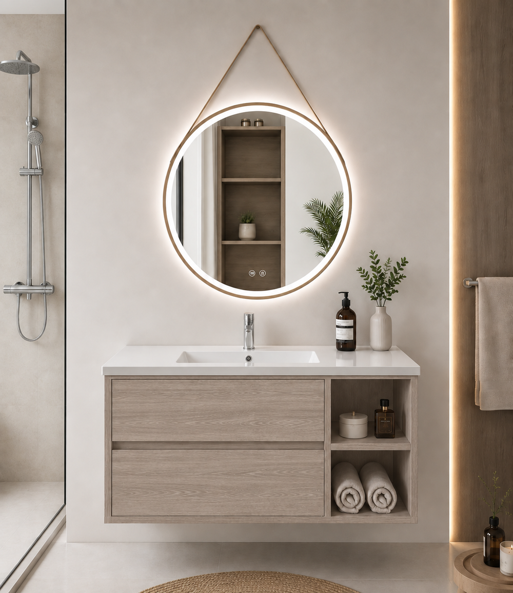 Kabinet kamar mandi Zeus dengan wastafel, 2 laci, dan rak · Ek Asap