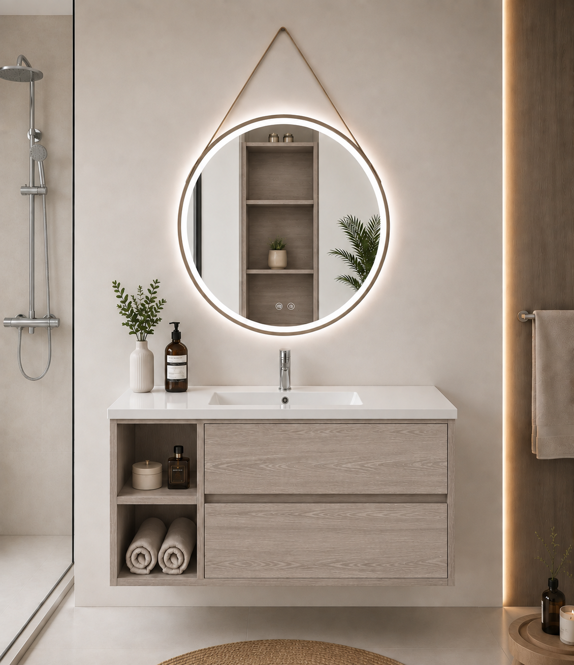 ZEUS bathroom vanity unit with basin, 2 drawers and shelf