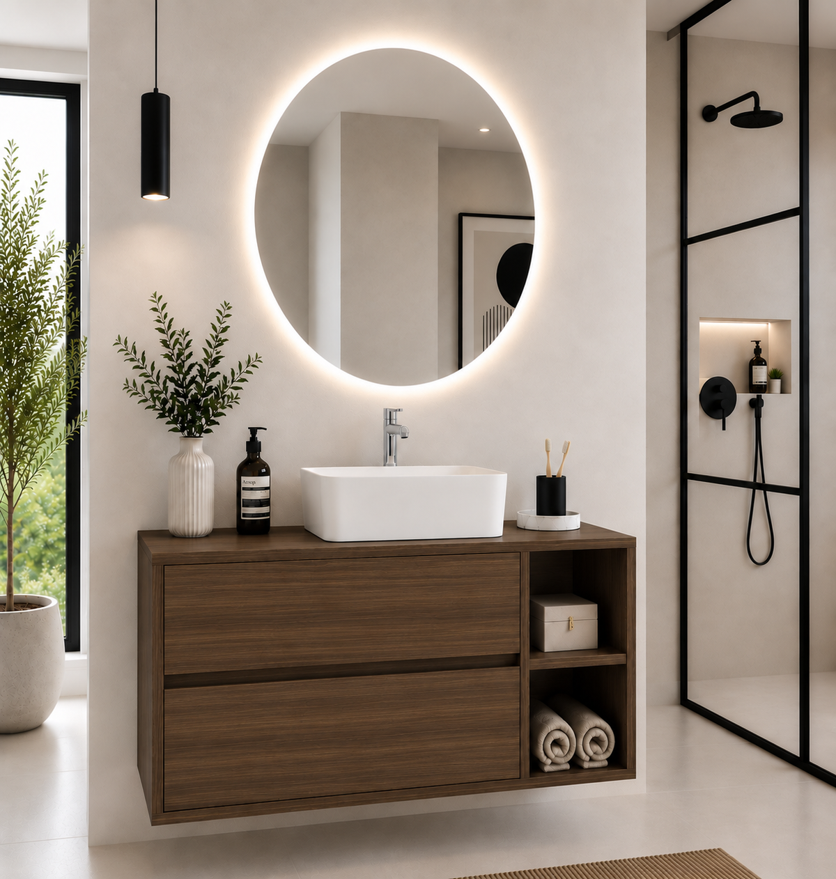 ZEUS bathroom vanity unit with worktop and countertop basin