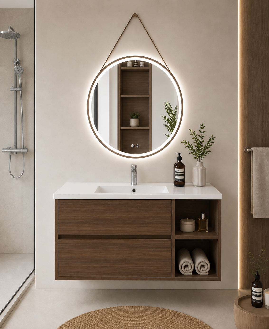 ZEUS bathroom vanity unit with basin, 2 drawers and shelf