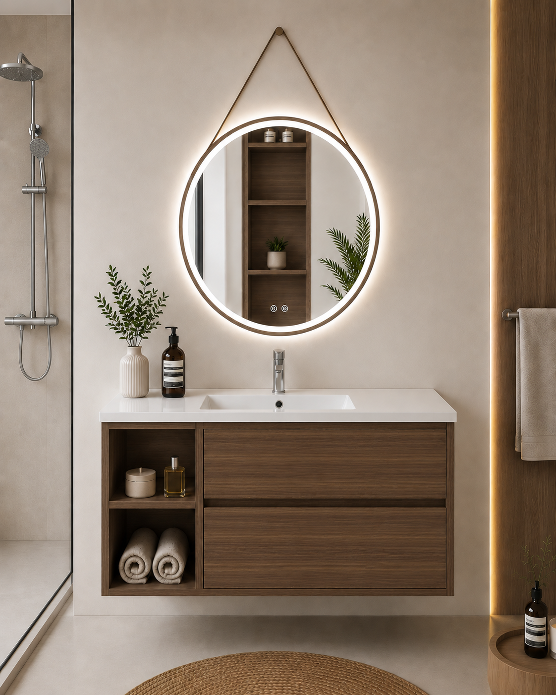 ZEUS bathroom vanity unit with basin, 2 drawers and shelf