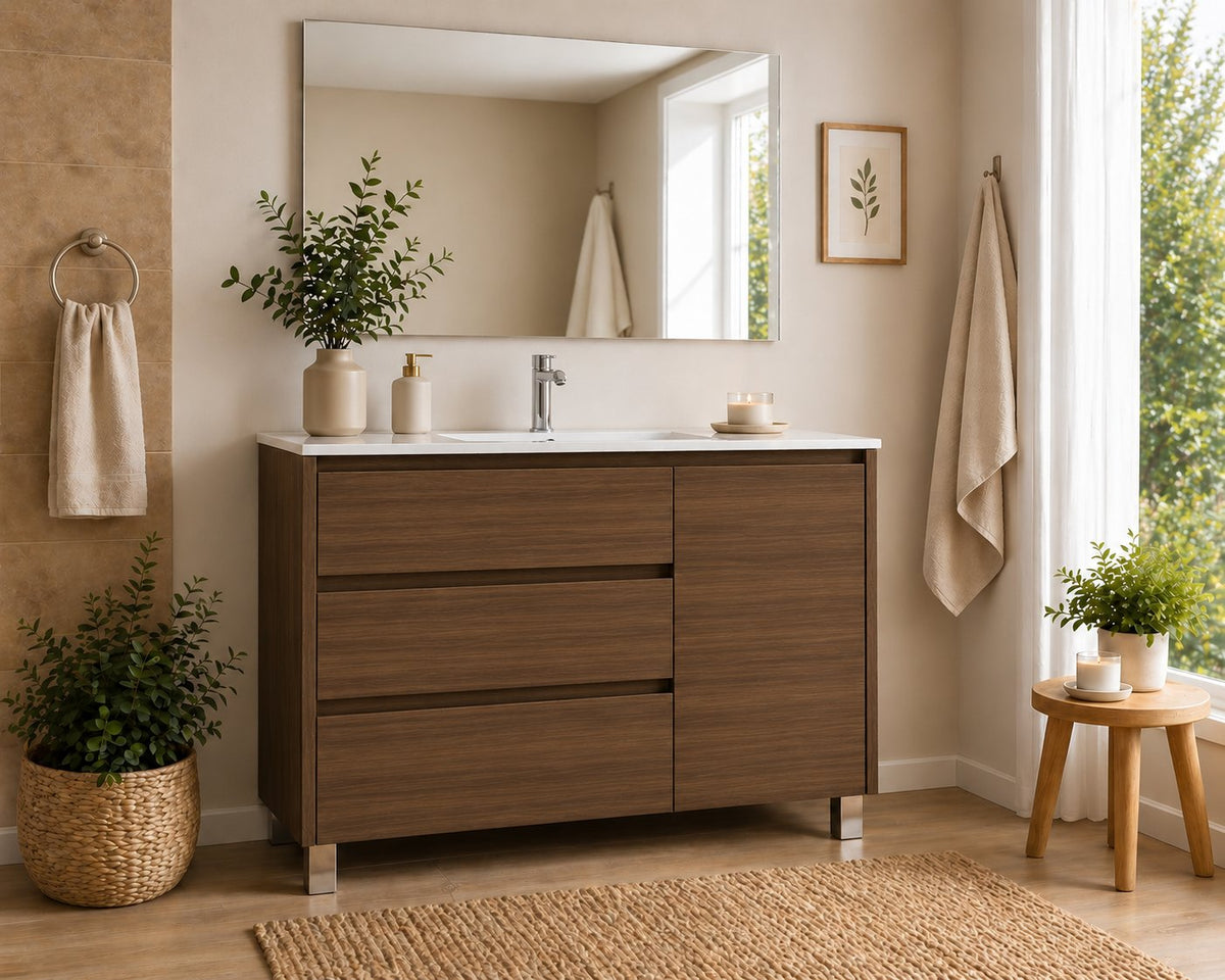 Kabinet kamar mandi Volum dengan wastafel, 3 laci, dan pintu