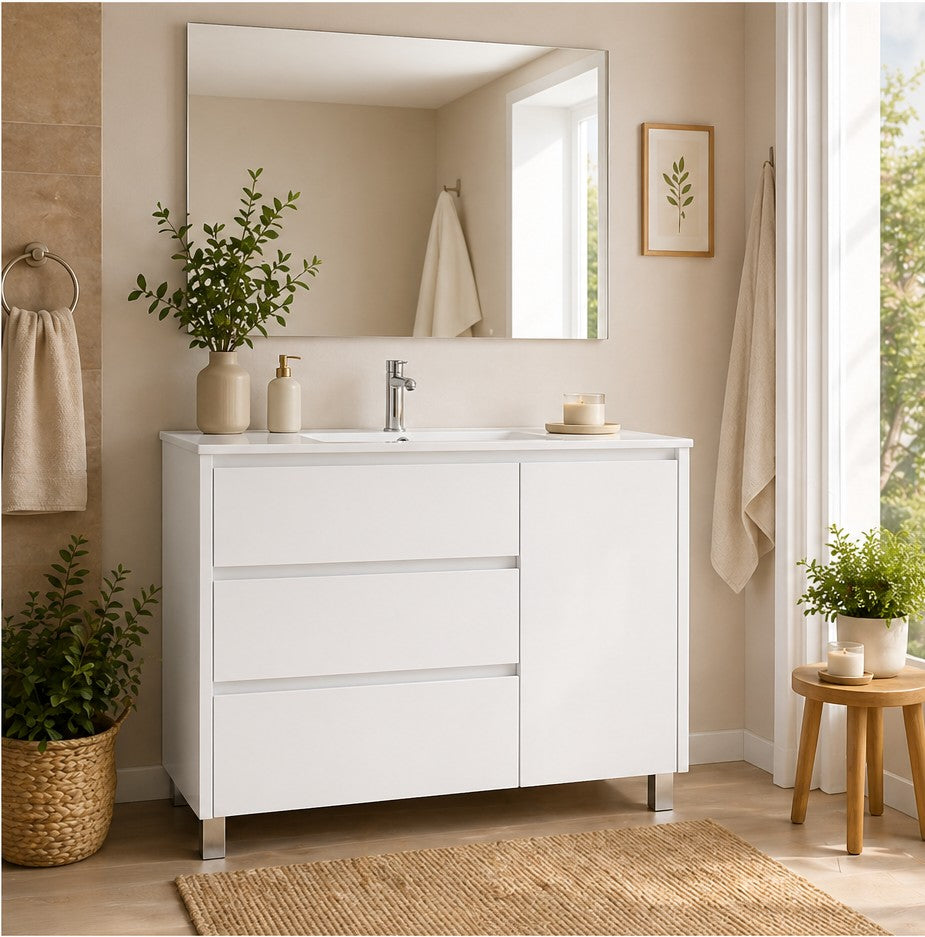 Kabinet kamar mandi Volum dengan wastafel, 3 laci, dan pintu