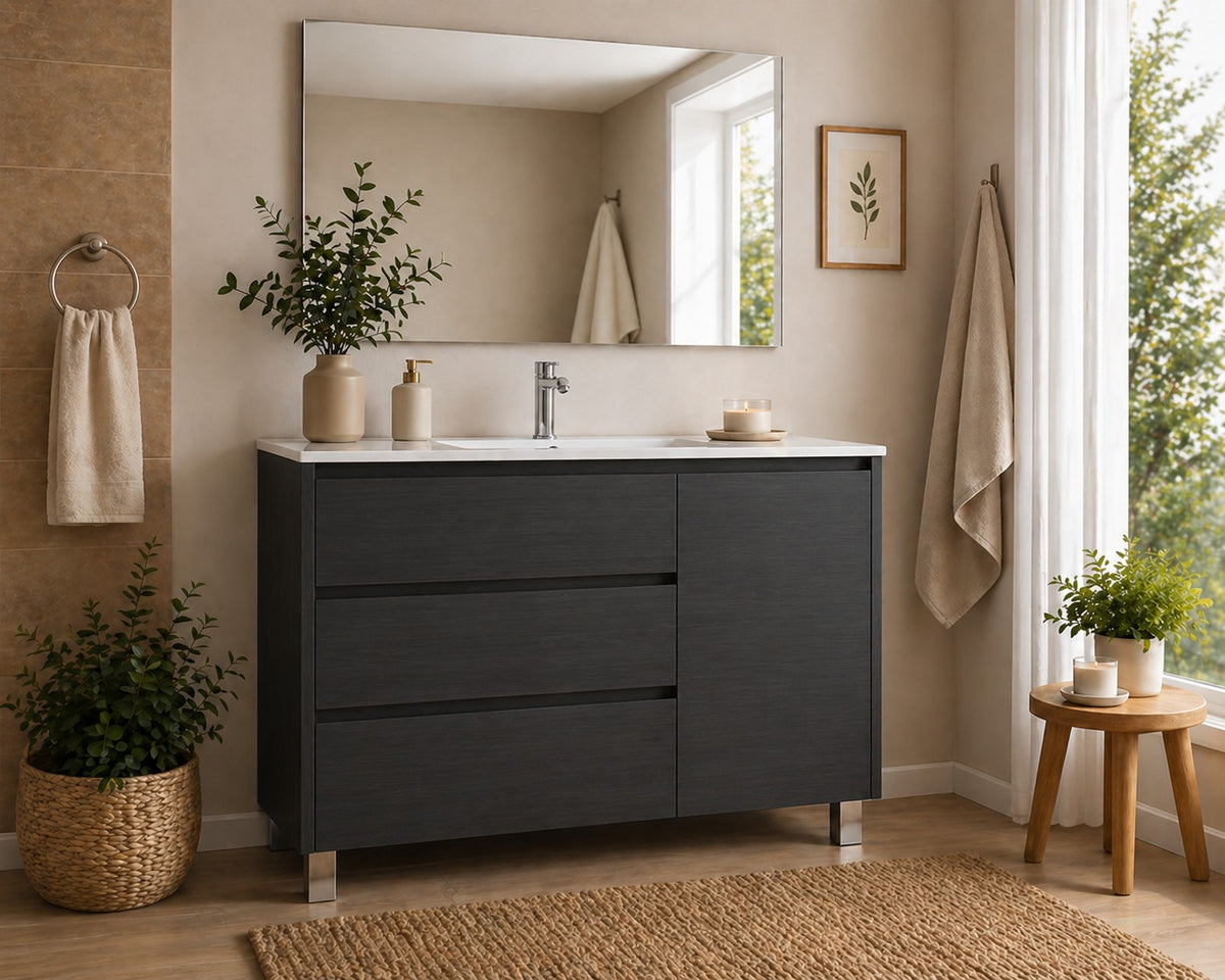 Kabinet kamar mandi Volum dengan wastafel, 3 laci, dan pintu