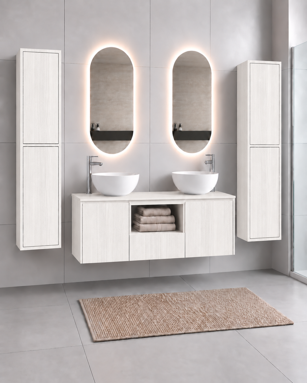 Kabinet kamar mandi AMALFI 120 GANDA dengan 2 wastafel · Putih Nordik