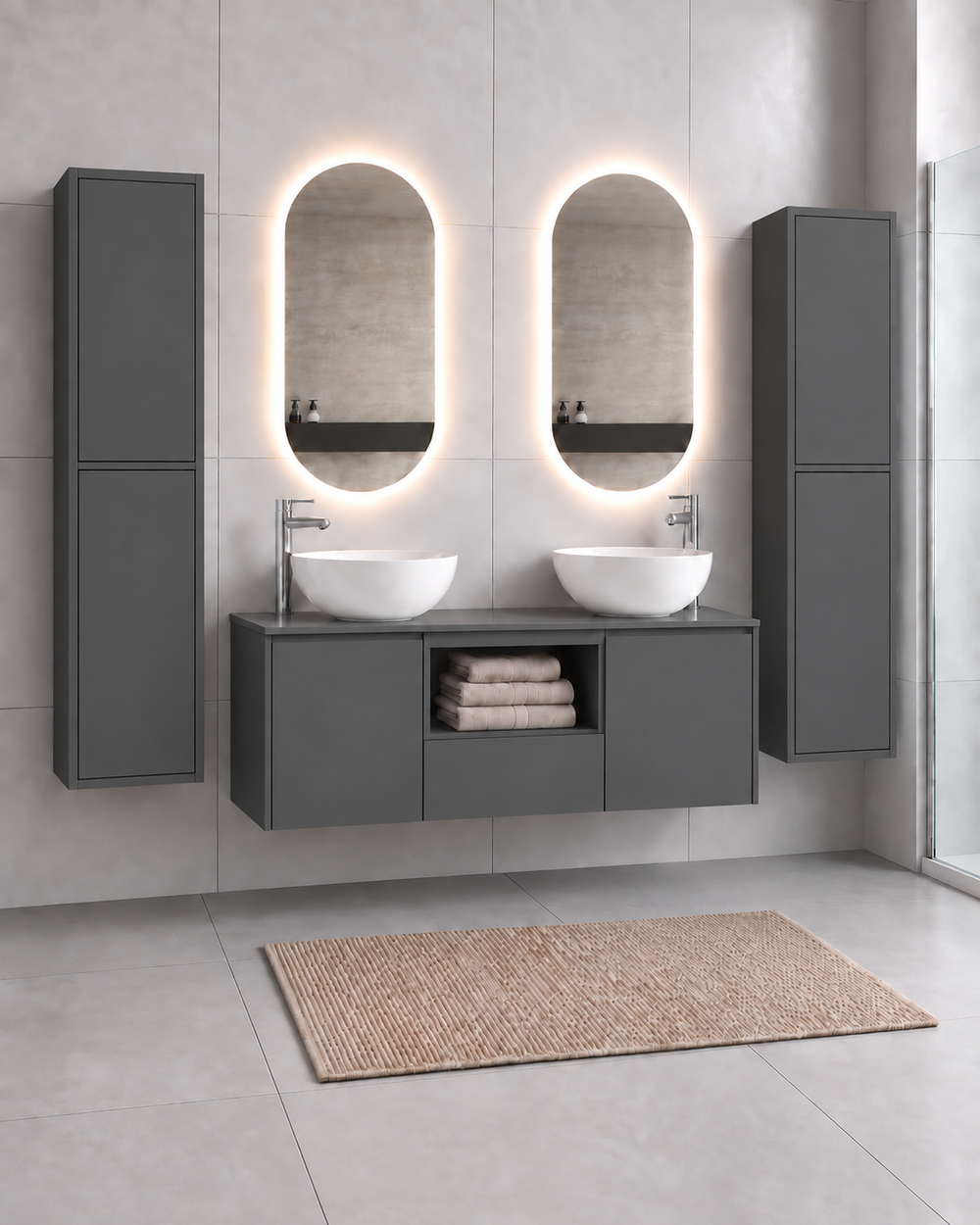 Kabinet kamar mandi AMALFI 120 GANDA dengan 2 wastafel · Grafit