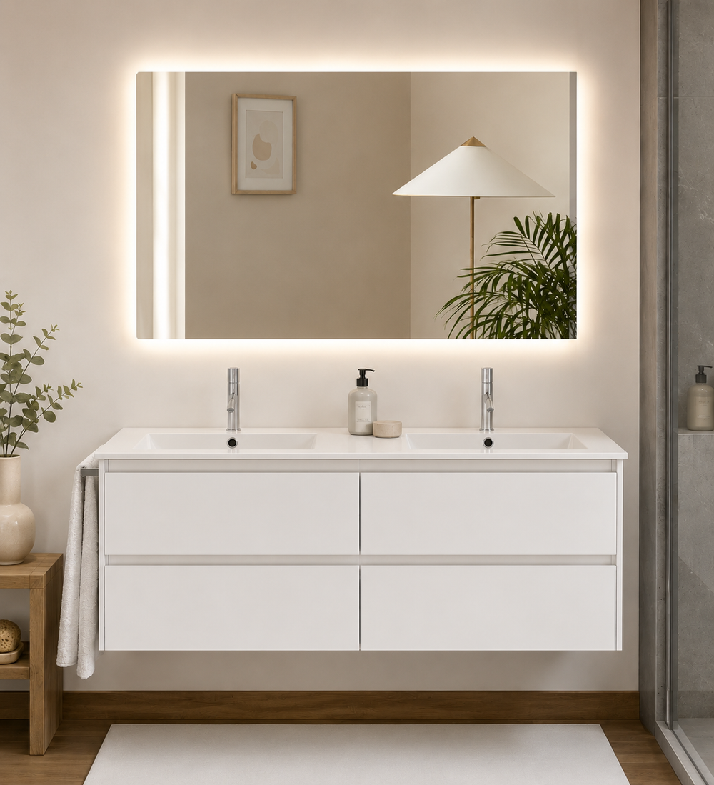 Kabinet kamar mandi IBIZA QUATTRO dengan wastafel dan 4 laci · Putih kilap