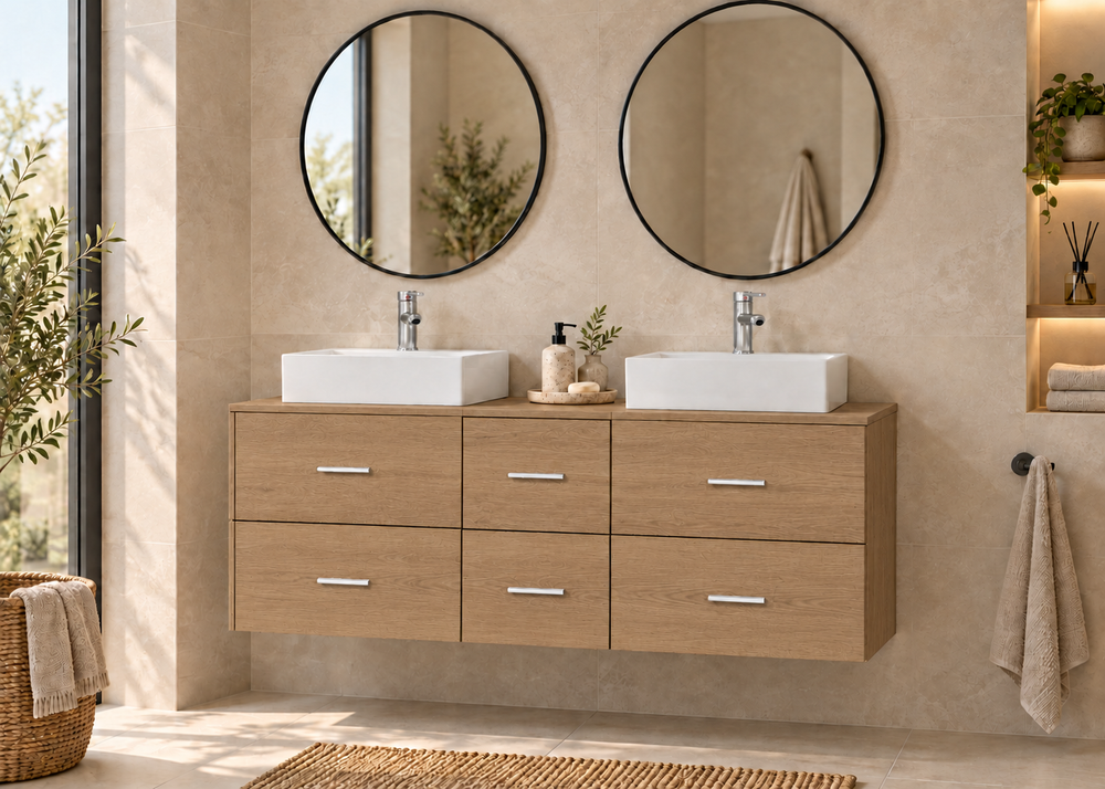 Kabinet kamar mandi MILOS 121 dengan 2 wastafel LIBRA · Stepa