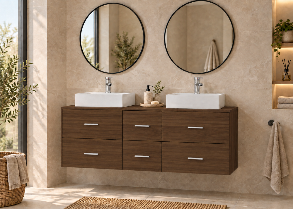 Kabinet kamar mandi MILOS 121 dengan 2 wastafel LIBRA · Teh Fresno
