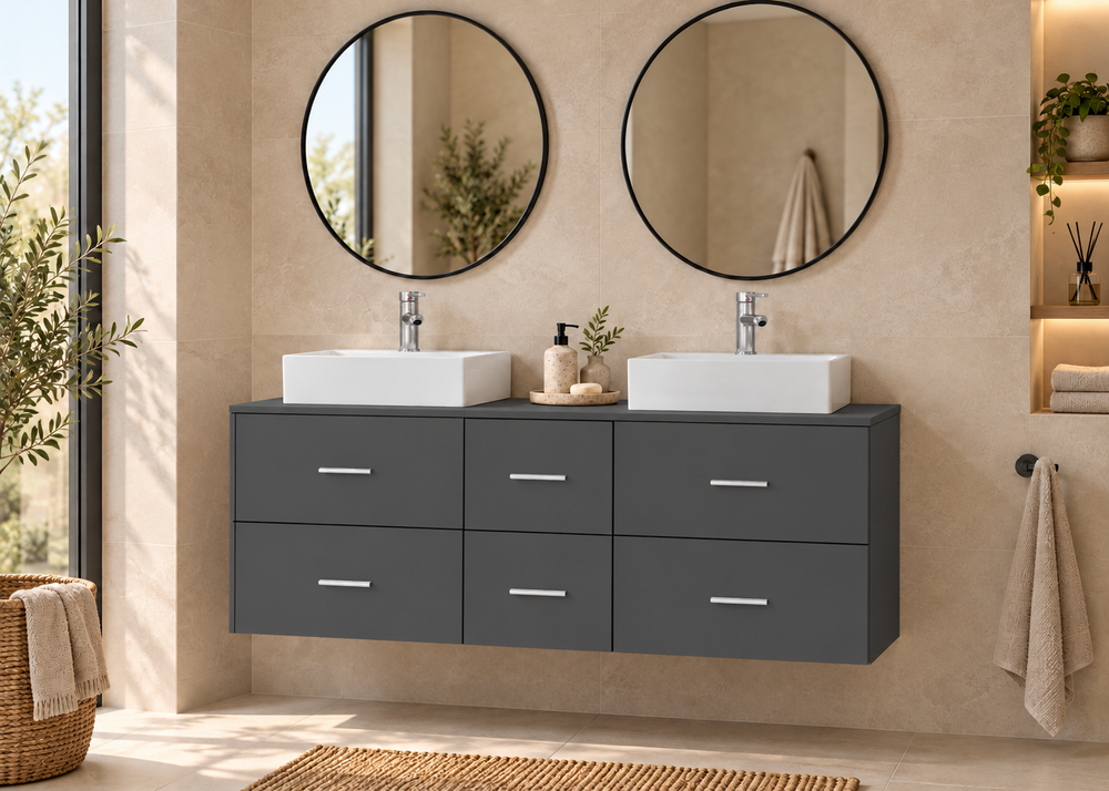 Kabinet kamar mandi MILOS 121 dengan 2 wastafel LIBRA · Grafit
