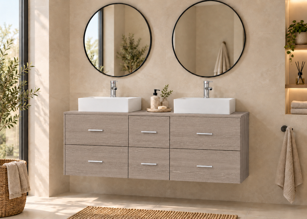 Kabinet kamar mandi MILOS 121 dengan 2 wastafel LIBRA · Ek Asap